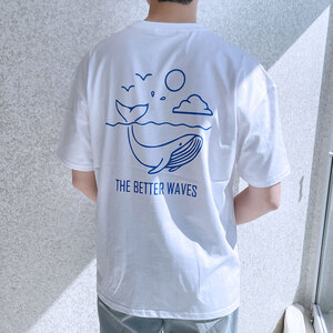 베럴댄나우 남녀공용 고래 프린팅 오버핏 반팔티셔츠