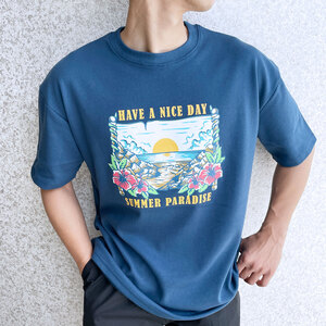 베럴댄나우 남자 썸머 파라다이스 프린팅 오버핏 반팔 티셔츠