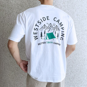 베럴댄나우 남녀공용 캠핑 프린팅 오버핏 반팔 티셔츠