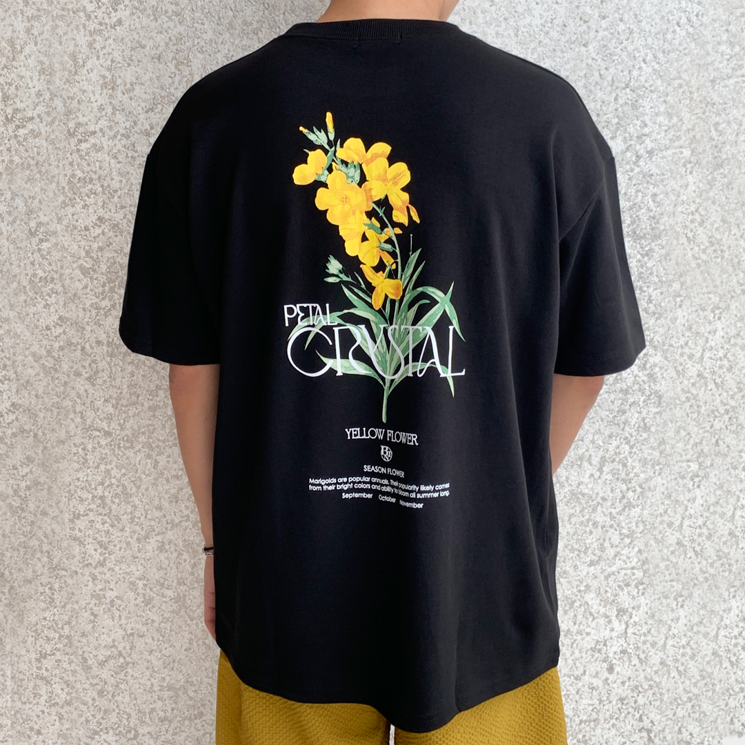 베럴댄나우 남자 링클프리 오버핏 플라워 레터링 오버핏 반팔 티셔츠
